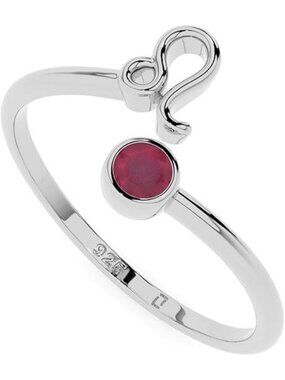 LEO Natural Gemstone with Zodiac Sign, Stackable Ring